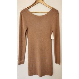 OPEN EDIT Women’s XS Long Sleeve Sweater Dress Scoop Back Brown NWT